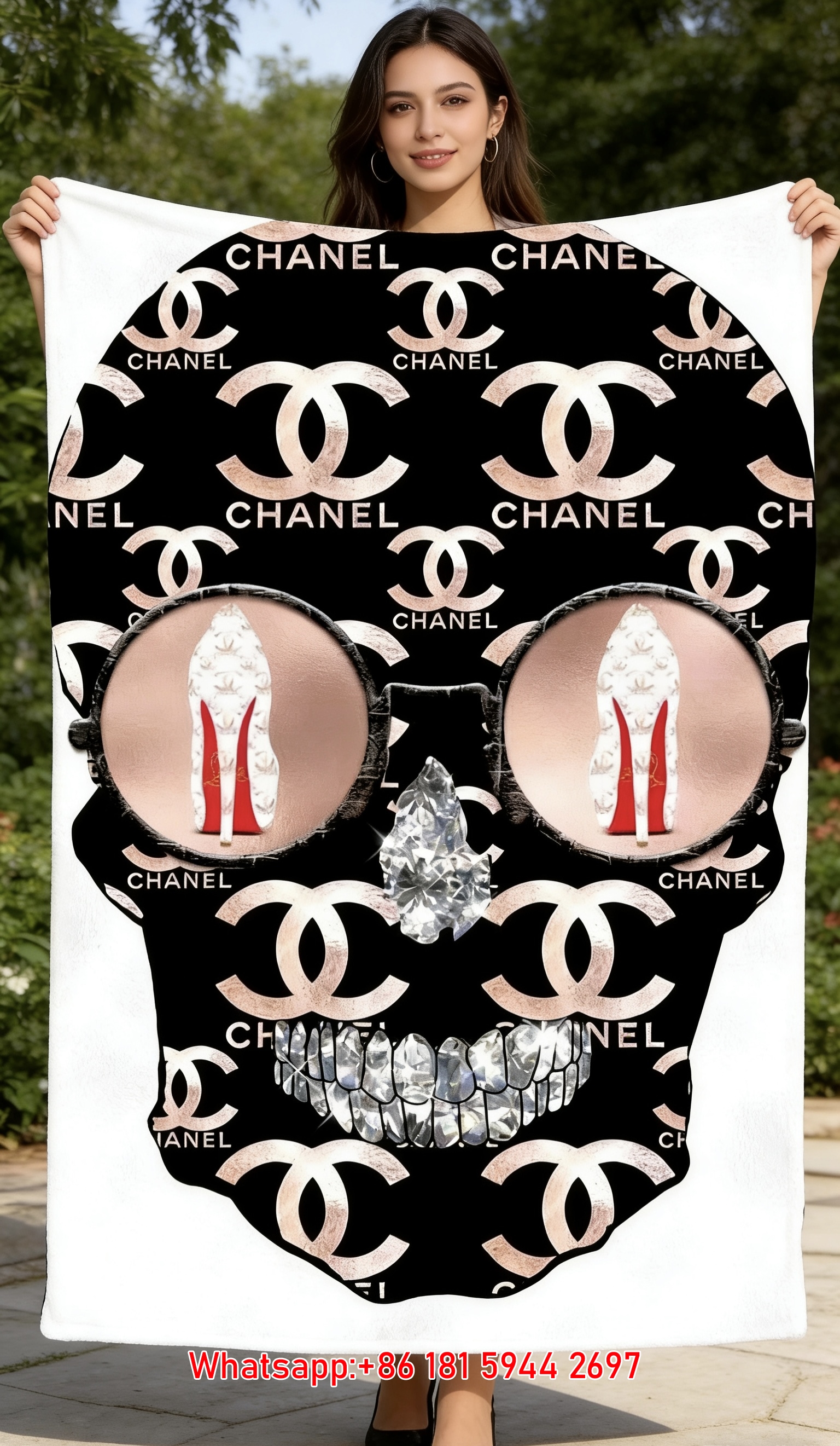 Luxury Chanel Skull Flannel Throw Blanket with Chanel Inspired Elegance IMG_7404